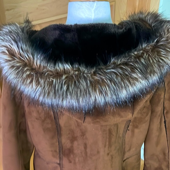 Vintage Tower by London Fog Brown Faux Suede Faux Fur Hooded Coat, Size S - Picture 10 of 16